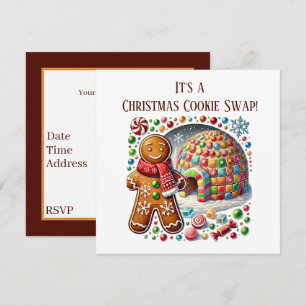 Invitación Navidades festivos intercambiando galletas de pan