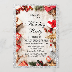Invitación Navidades festivos Purpurina Silver de fiesta de f
