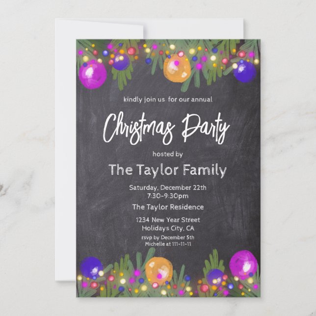 Invitación Navidades festivos purpurinas Wreath Fiesta Invi (Anverso)