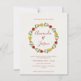 Invitación Navidades festivos usan boda floral verde rojo