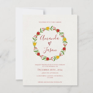 Invitación Navidades festivos usan boda floral verde rojo