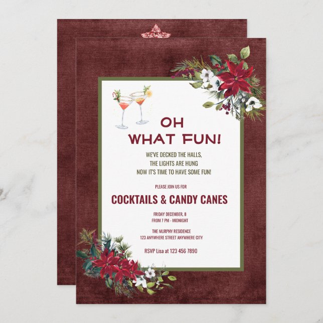 Invitación Navidades festivos Watercolor Cocktail Fiesta Invi (Anverso / Reverso)