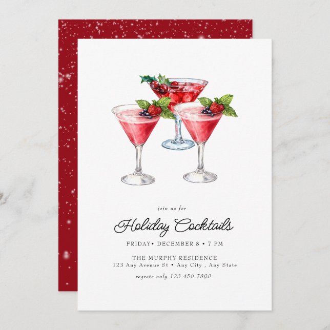 Invitación Navidades festivos Watercolor Cocktail Fiesta Invi (Anverso / Reverso)