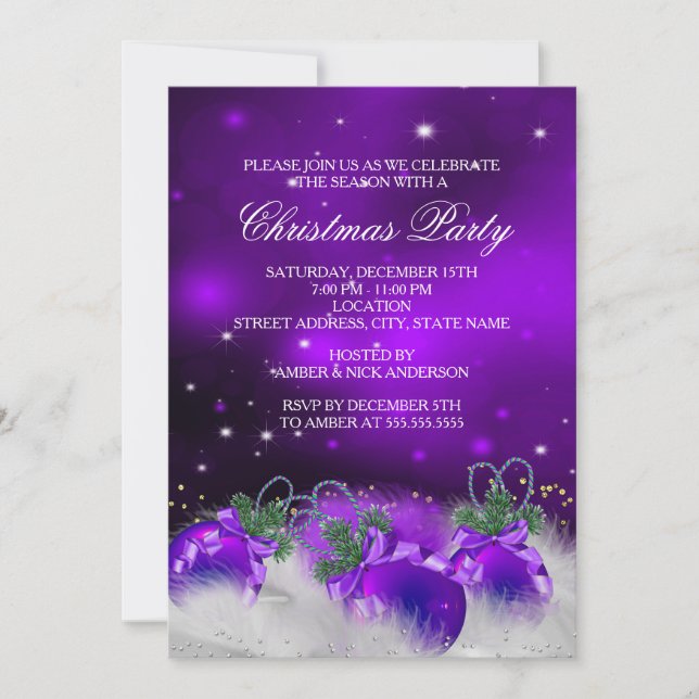 Invitación Navidades Fiesta 2 de Purple Silver Gold Holly Bau (Anverso)