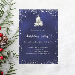 Invitación Navidades Fiesta árbol de nieve plateado azul