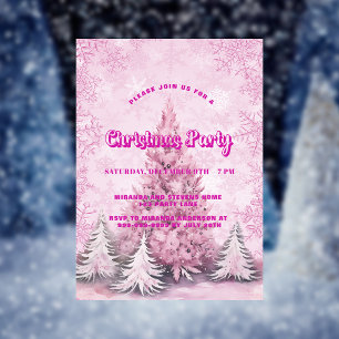 Invitación Navidades fiesta árbol rosa copos de nieve lujo