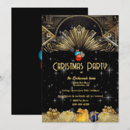 Invitación Navidades Fiesta Art Deco Oro Negro