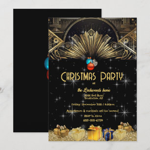 Invitación Navidades Fiesta Art Deco Oro Negro