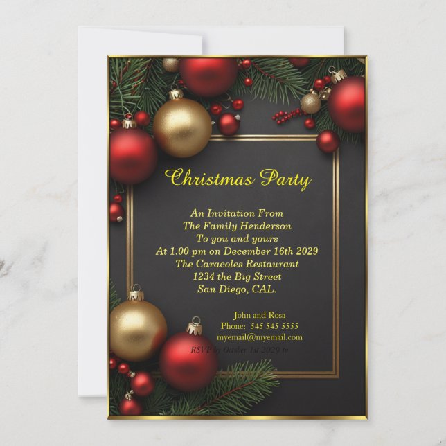 Invitación Navidades fiesta baubles celebración de festividad (Anverso)