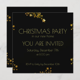 Invitación Navidades Fiesta Black Gold Decorativas Estrellas 