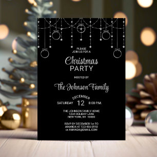 Invitación NAVIDADES FIESTA Black Silver Purpurinas Stars