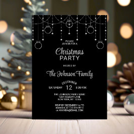 Invitación NAVIDADES FIESTA Black Silver Purpurinas Stars