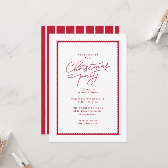 Invitación Navidades fiesta blanco rojo simple (Anverso/Reverso In Situ)