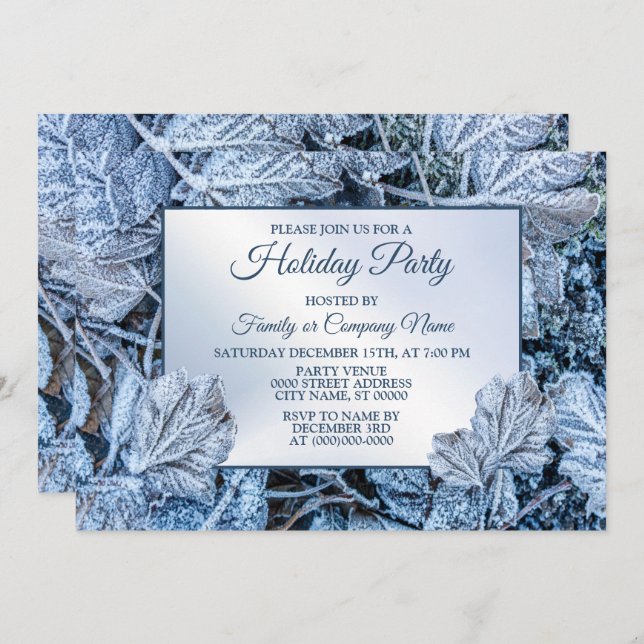 Invitación Navidades Fiesta Blue Leaves Vacaciones de Nieve I (Anverso / Reverso)