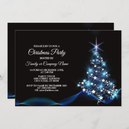 Invitación Navidades Fiesta Blue Shiny Tree Black Elegant