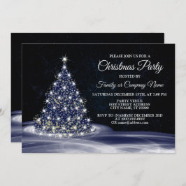 Invitación Navidades Fiesta Blue Shiny Tree Winate Navy