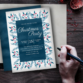 Invitación Navidades Fiesta Blue Watercolor Floral