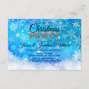 Invitación NAVIDADES FIESTA Blue White Snowflakes Purpurina d