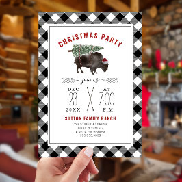 Invitación Navidades Fiesta Buffalo Bison Tree Santa Plaid
