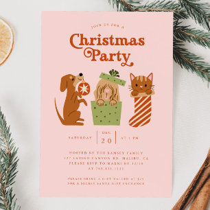 Invitación Navidades Fiesta Cat Dog Pink