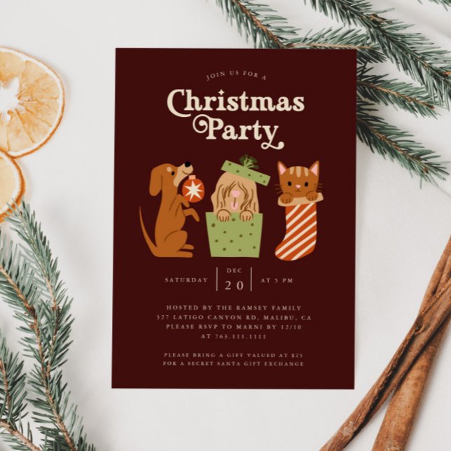 Invitación Navidades Fiesta Cat Dog Red (Subido por el creador)
