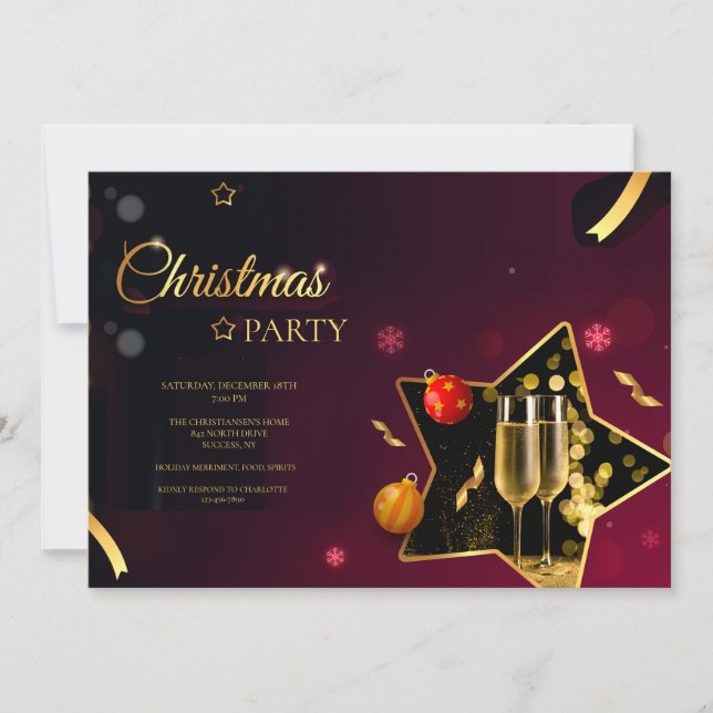 Invitación Navidades Fiesta Champagne Glasses (Anverso)