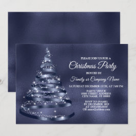 Invitación Navidades Fiesta Cinta azul brillante Esparkle de 
