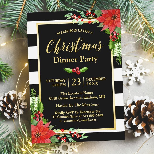 Invitación Navidades Fiesta Clásico de Poinsettia Floral (Subido por el creador)