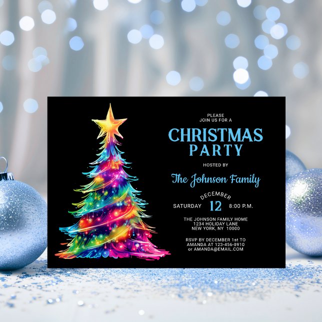 Invitación NAVIDADES FIESTA Colorful Tree Twinkle Lights (CHRISTMAS PARTY Colorful Tree Twinkle Lights Invitation)