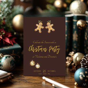 Invitación Navidades Fiesta con pan de jengibre en café Brown