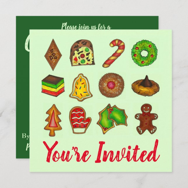 Invitación Navidades Fiesta Cookie intercambian vacaciones en (Anverso / Reverso)
