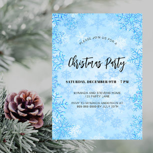 Invitación Navidades fiesta copos de nieve azul lujo