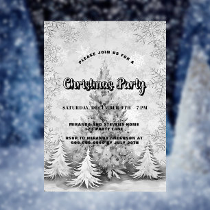 Invitación Navidades fiesta copos de nieve de plata blanca de