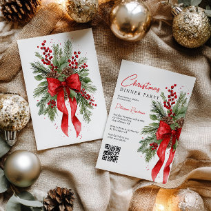 Invitación Navidades Fiesta corporativo acuarela Pine Red Bow