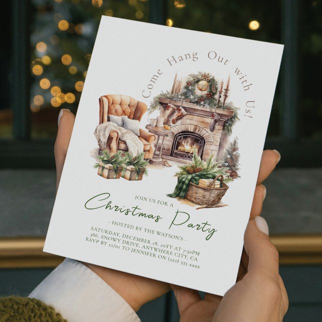 Invitación Navidades Fiesta Cosy Watercolor Chimenea (Subido por el creador)