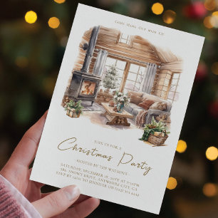 Invitación Navidades Fiesta Cosy Watercolor Home