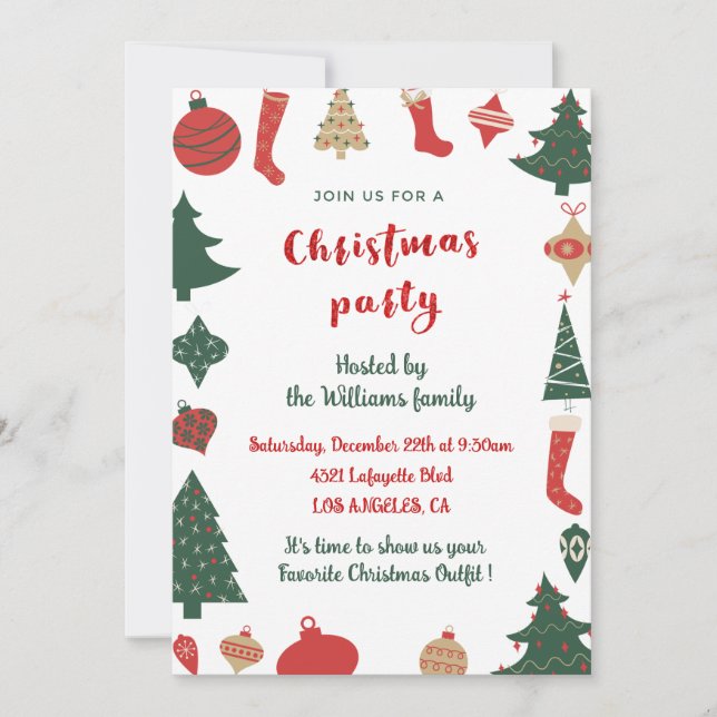 Invitación Navidades Fiesta Cute Trees Socks (Anverso)