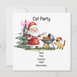 Invitación Navidades Fiesta de barbacoa con Papá Noel y gato