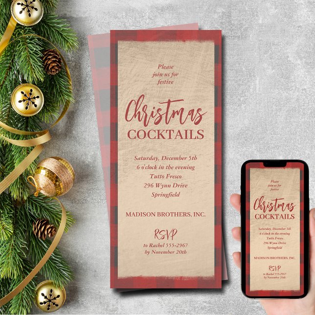 Invitación Navidades Fiesta de Buffalo Plaid (Christmas Buffalo Plaid Party Invitations - PRINTED and/or INSTANT DOWNLOAD)