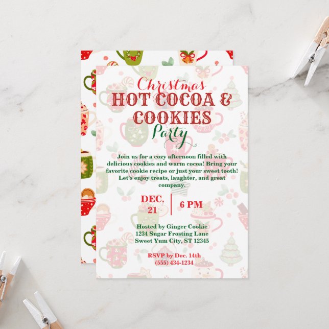 Invitación Navidades Fiesta de Cacao caliente y cookies con p (Anverso/Reverso In Situ)