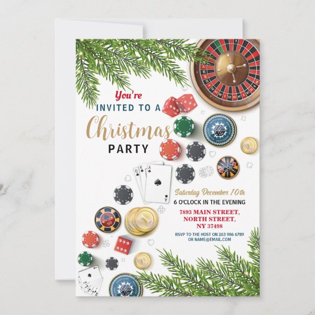 Invitación Navidades Fiesta de Casino Festive Roulette Vegas (Anverso)