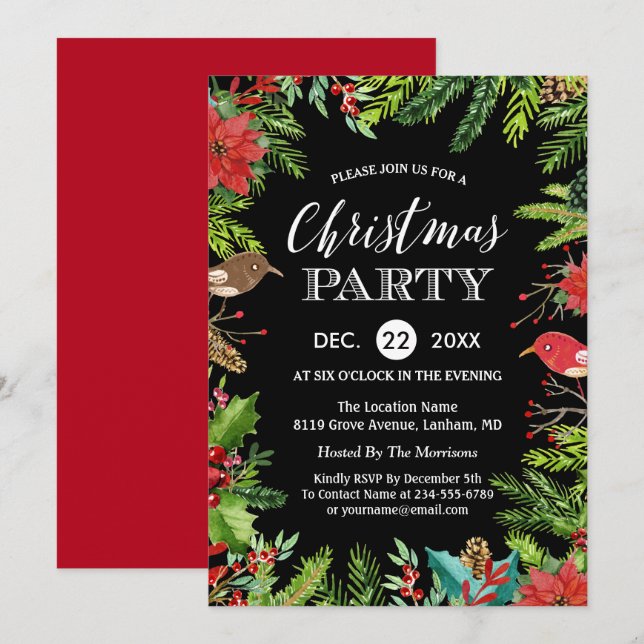 Invitación Navidades Fiesta de cena | Berries y pollitos ruso (Anverso / Reverso)