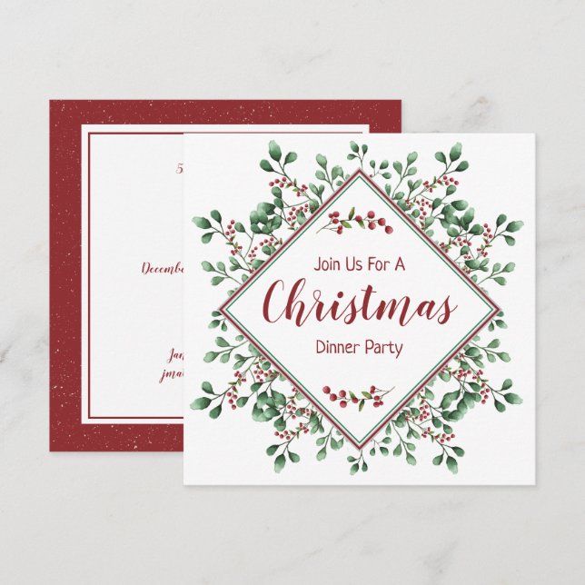 Invitación Navidades Fiesta de cena, festivo (Anverso / Reverso)
