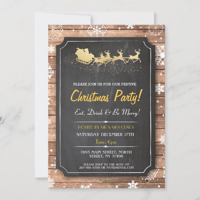 Invitación Navidades Fiesta de cena Santa Wood Nochebuena inv (Anverso)