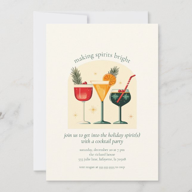 Invitación Navidades Fiesta de cócteles de vacaciones (Anverso)