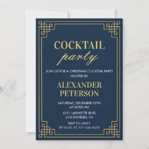 Invitación Navidades Fiesta de cócteles Dinner Navy Gold