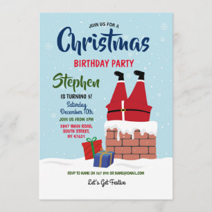 Invitación Navidades Fiesta de cumpleaños Santa Chimney