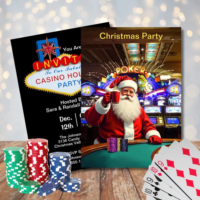 Invitación Navidades Fiesta de estilo Casino Santa Las Vegas (Christmas Santa Las Vegas Casino Style Party Invitation)