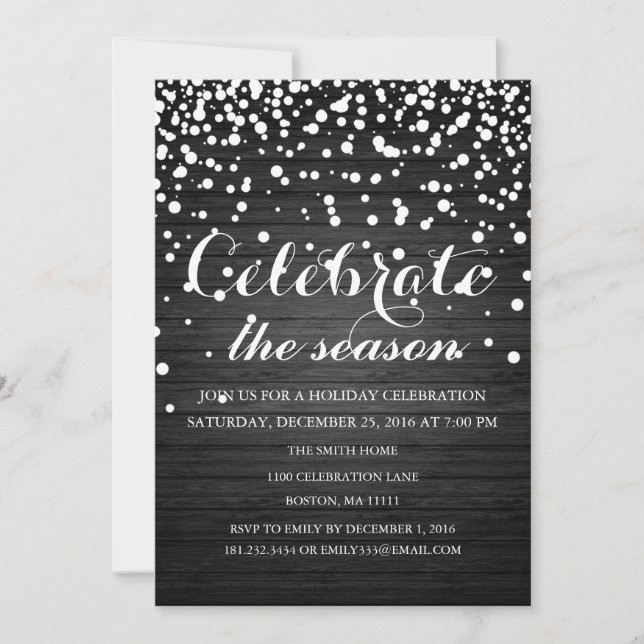 Invitación Navidades Fiesta de familia de fondo de madera de  (Anverso)