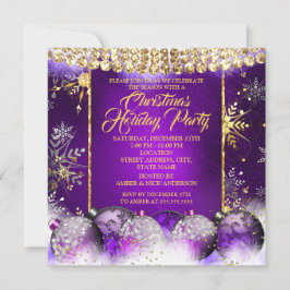 Invitación Navidades Fiesta de festividad de oro morado Baubl